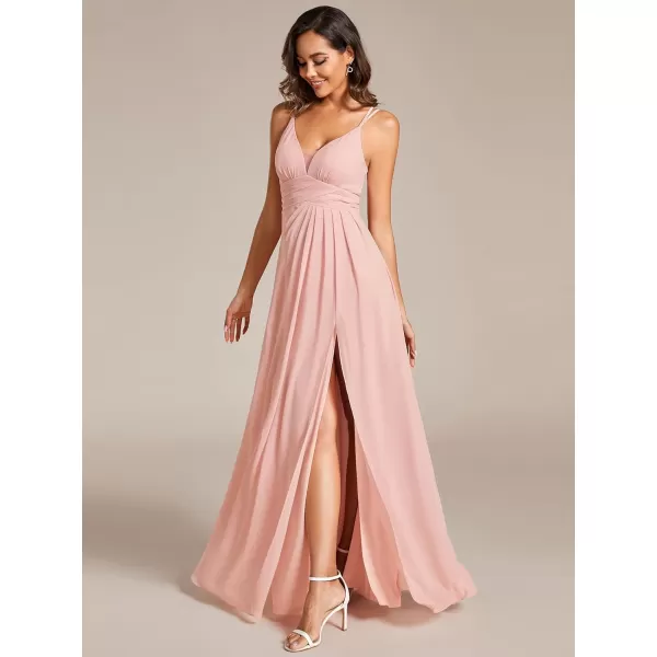 EverPretty Womens Sexy A Line V Neck Backless Split Pleated Maxi Evening Dresses 02091Pink