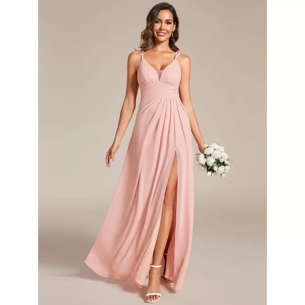 EverPretty Womens Sexy A Line V Neck Backless Split Pleated Maxi Evening Dresses 02091Pink