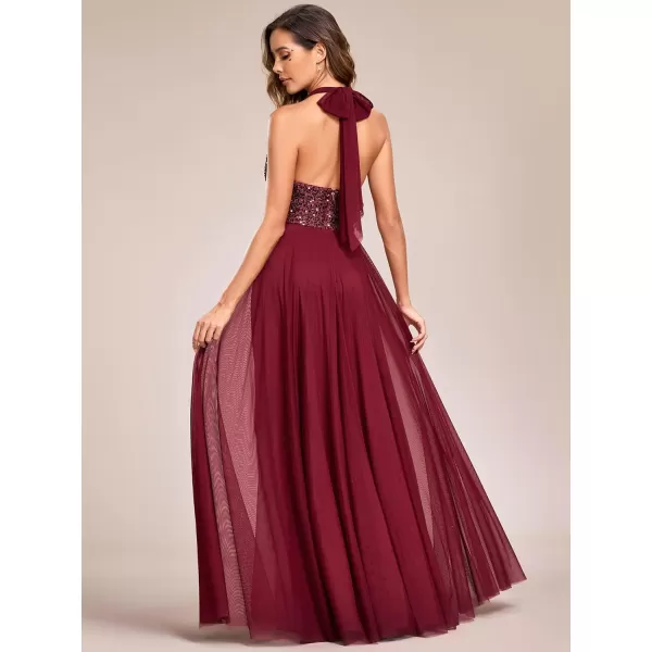 EverPretty Womens Sexy ALine Ruched V Neck Sleeveless Sequin Evening Dresses 01917Burgundy