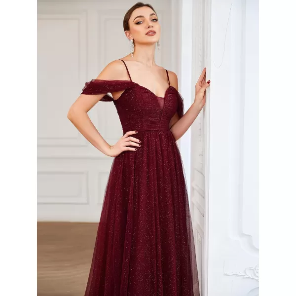 EverPretty Womens Sexy Cold Shoulder Sleeveless Open Back ALine Sparkle Bridesmaid Dress Gold US10Burgundy