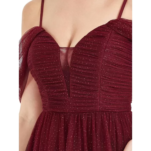 EverPretty Womens Sexy Cold Shoulder Sleeveless Open Back ALine Sparkle Bridesmaid Dress Gold US10Burgundy