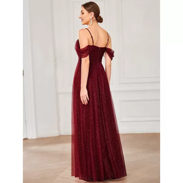 EverPretty Womens Sexy Cold Shoulder Sleeveless Open Back ALine Sparkle Bridesmaid Dress Gold US10Burgundy