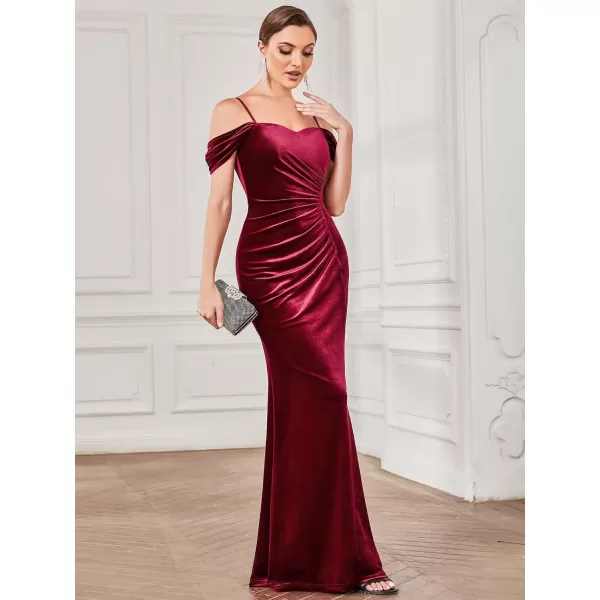 EverPretty Womens Sexy Cold Shoulder Sweetheart Open Back Memaid Maxi Velvet Formal Evening Dress 01450Burgundy