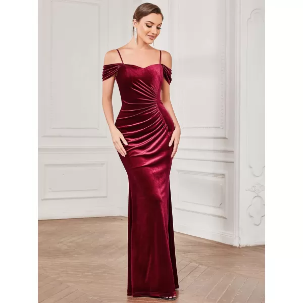 EverPretty Womens Sexy Cold Shoulder Sweetheart Open Back Memaid Maxi Velvet Formal Evening Dress 01450Burgundy