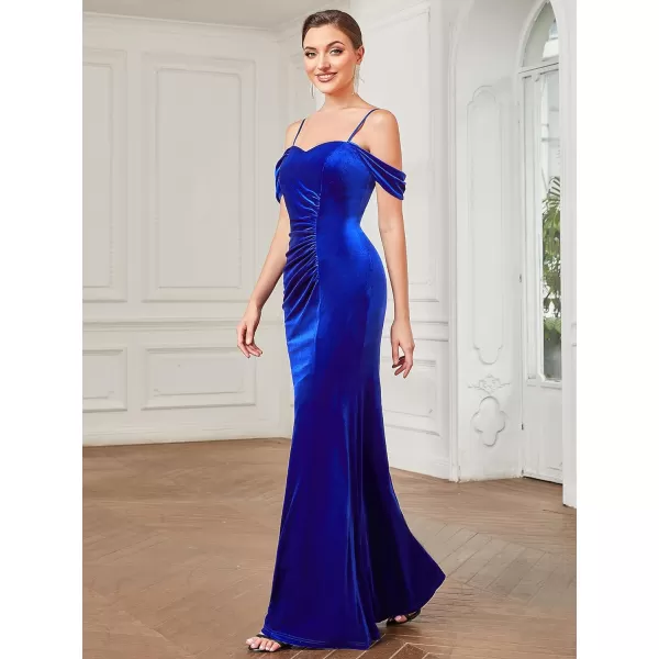 EverPretty Womens Sexy Cold Shoulder Sweetheart Open Back Memaid Maxi Velvet Formal Evening Dress 01450Sapphire Blue