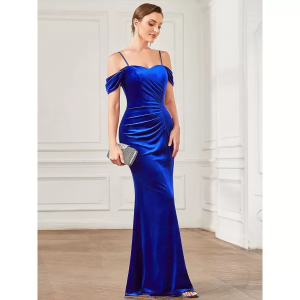 EverPretty Womens Sexy Cold Shoulder Sweetheart Open Back Memaid Maxi Velvet Formal Evening Dress 01450Sapphire Blue