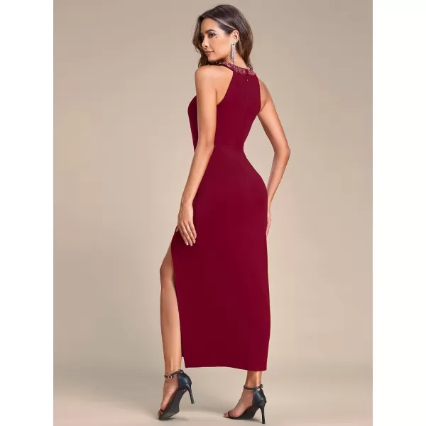 EverPretty Womens Sexy Halter Sleeveless High Split Bodycon Summer Trendy Evening Dress 01890Burgundy