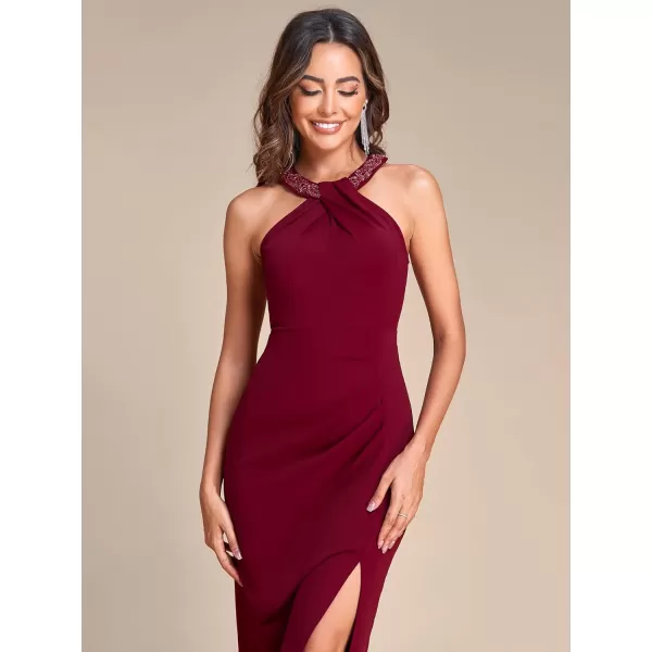 EverPretty Womens Sexy Halter Sleeveless High Split Bodycon Summer Trendy Evening Dress 01890Burgundy