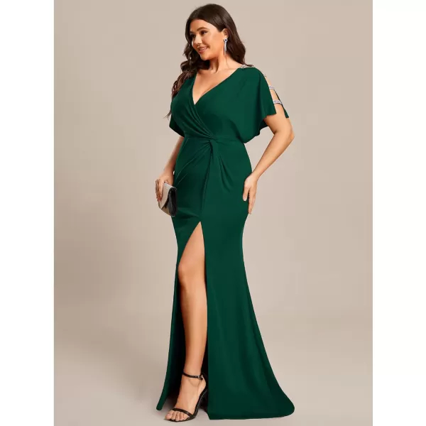 EverPretty Womens Sexy Hollow Out V Neck Sequin Split Plus Size Trendy Formal Dresses for Curvy Women 1777DAPHDark Green