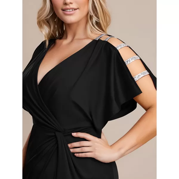 EverPretty Womens Sexy Hollow Out V Neck Split Plus Size Trendy Semi Formal Dress 1777DAPHBlack