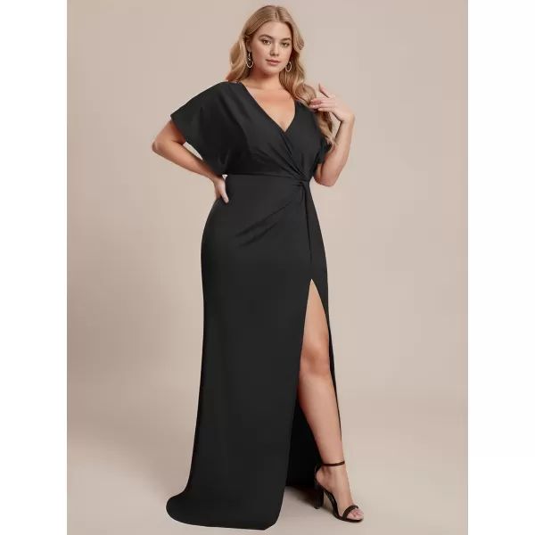 EverPretty Womens Sexy Hollow Out V Neck Split Plus Size Trendy Semi Formal Dress 1777DAPHBlack