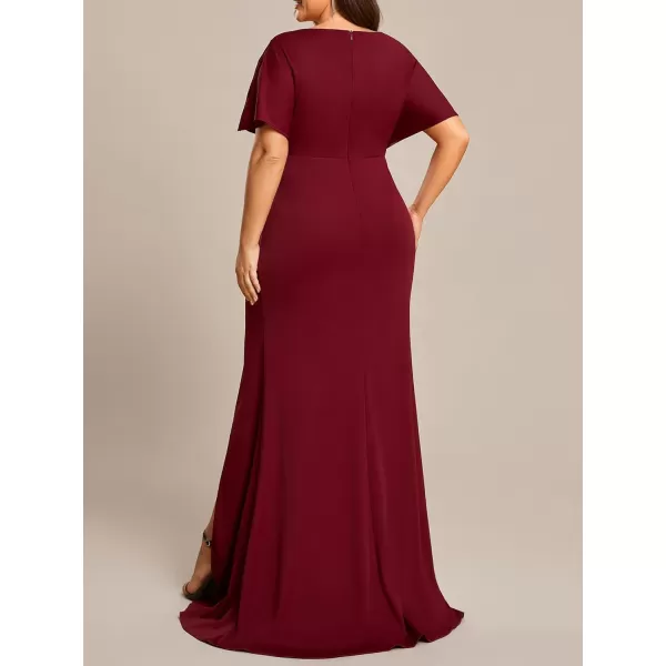 EverPretty Womens Sexy Hollow Out V Neck Split Plus Size Trendy Semi Formal Dress 1777DAPHBurgundy