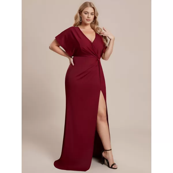 EverPretty Womens Sexy Hollow Out V Neck Split Plus Size Trendy Semi Formal Dress 1777DAPHBurgundy