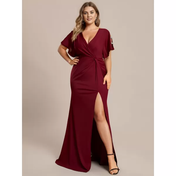EverPretty Womens Sexy Hollow Out V Neck Split Plus Size Trendy Semi Formal Dress 1777DAPHBurgundy