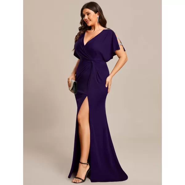 EverPretty Womens Sexy Hollow Out V Neck Split Plus Size Trendy Semi Formal Dress 1777DAPHDeep Purple