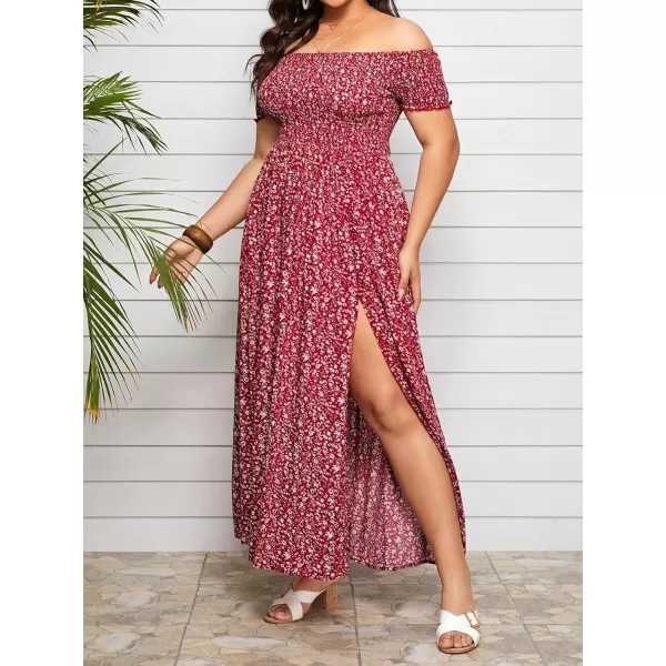 EverPretty Womens Sexy Off Shoulder Side Slit Floral Casual Summer Long Sun Dress 40405Burgundy