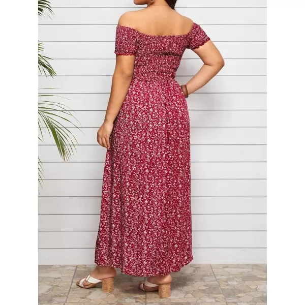 EverPretty Womens Sexy Off Shoulder Side Slit Floral Casual Summer Long Sun Dress 40405Burgundy