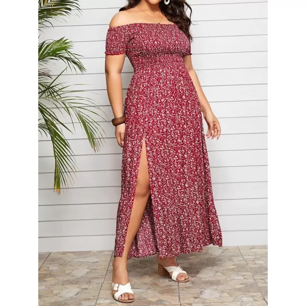 EverPretty Womens Sexy Off Shoulder Side Slit Floral Casual Summer Long Sun Dress 40405Burgundy