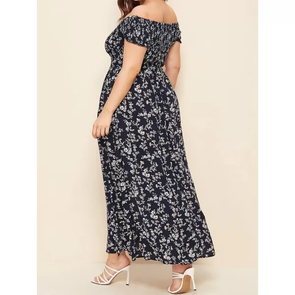 EverPretty Womens Sexy Off Shoulder Side Slit Floral Casual Summer Long Sun Dress 40405Navy Blue