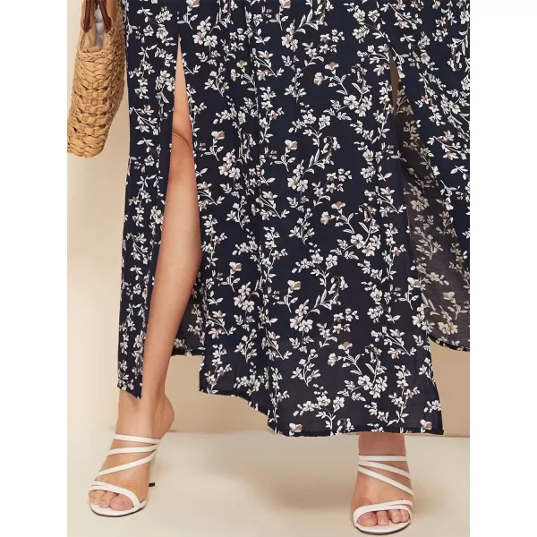 EverPretty Womens Sexy Off Shoulder Side Slit Floral Casual Summer Long Sun Dress 40405Navy Blue