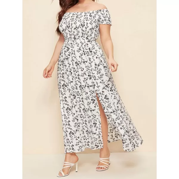 EverPretty Womens Sexy Off Shoulder Side Slit Floral Casual Summer Long Sun Dress 40405White