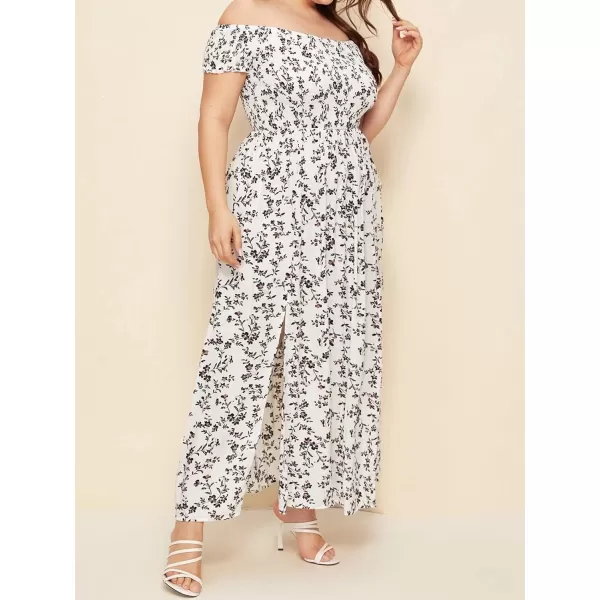 EverPretty Womens Sexy Off Shoulder Side Slit Floral Casual Summer Long Sun Dress 40405White