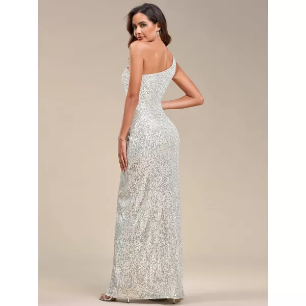 EverPretty Womens Sexy One Shoulder Ruched Slit Bodycon Sequin Evening Dress 00116Champagne