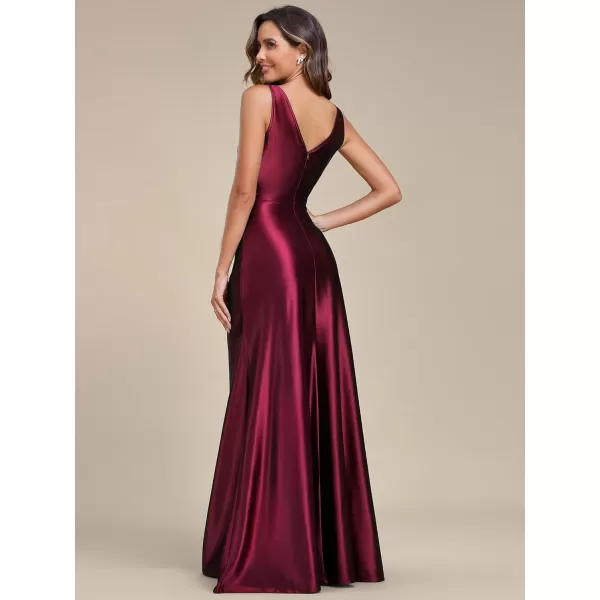 EverPretty Womens Sexy Satin Knot Waist VNeck Evening Dresses with Lotus Leaf 01887Burgundy