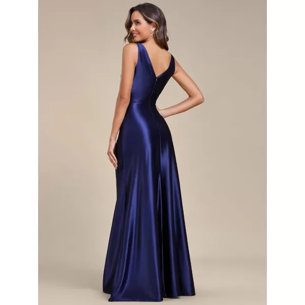 EverPretty Womens Sexy Satin Knot Waist VNeck Evening Dresses with Lotus Leaf 01887Navy Blue