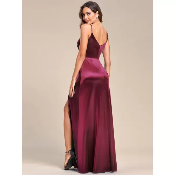 EverPretty Womens Sexy Satin Spaghetti Straps VNeck Bodycon Evening Dresses with Slit 01872Burgundy