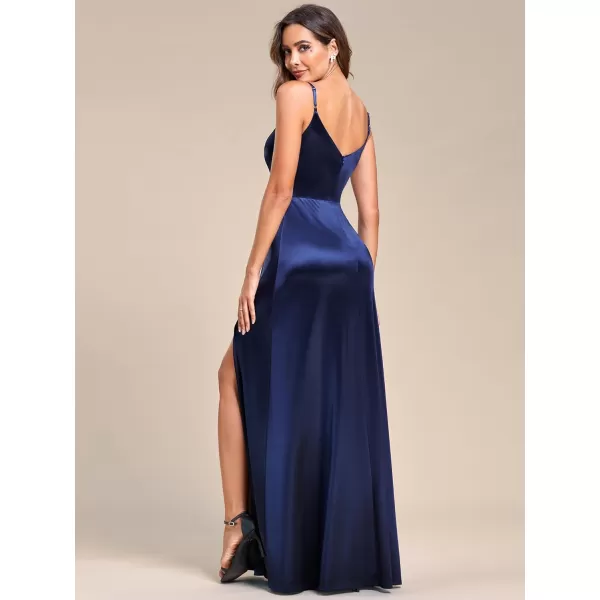 EverPretty Womens Sexy Satin Spaghetti Straps VNeck Bodycon Evening Dresses with Slit 01872Navy Blue