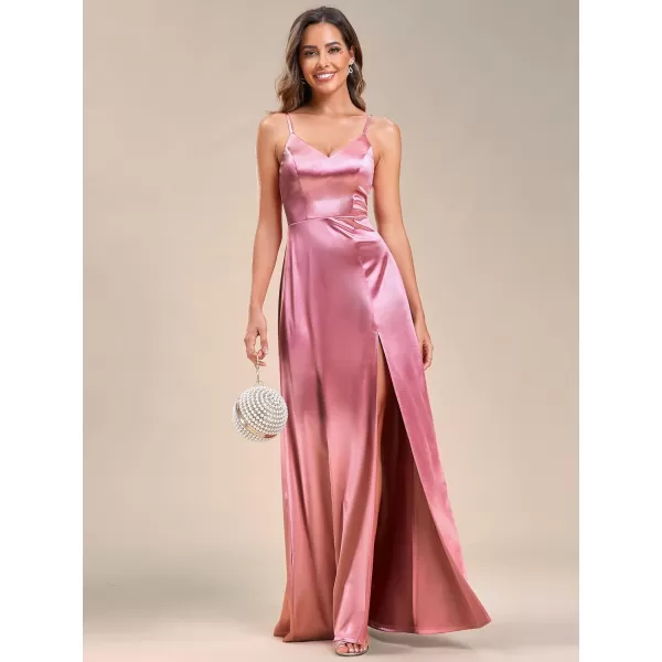 EverPretty Womens Sexy Satin Spaghetti Straps VNeck Bodycon Evening Dresses with Slit 01872Orchid