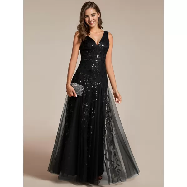 EverPretty Womens Sexy Sleeveless VNeck Evening Gowns Empire Waist Sequin Embroidery Formal DressBlack