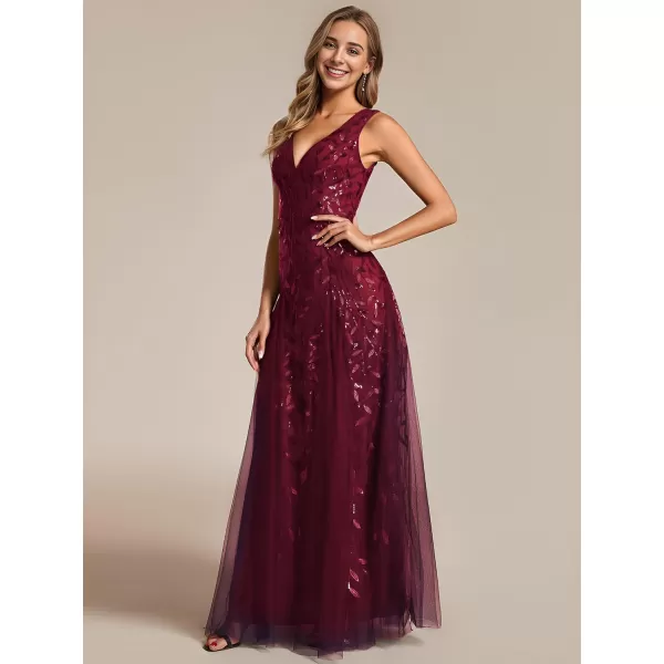 EverPretty Womens Sexy Sleeveless VNeck Evening Gowns Empire Waist Sequin Embroidery Formal DressBurgundy