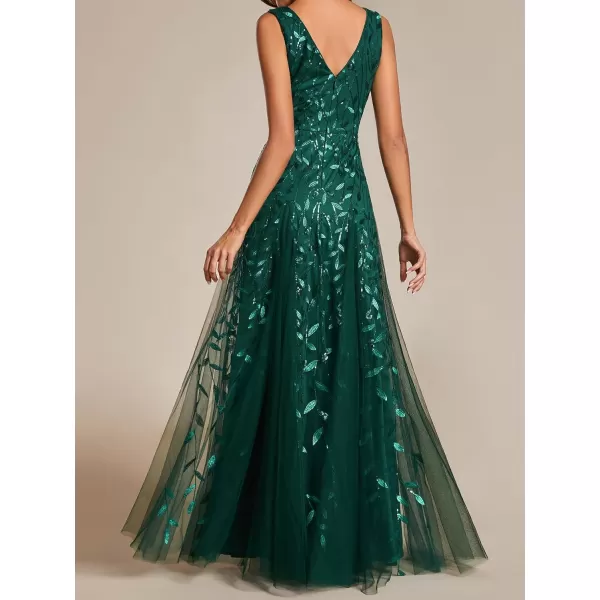 EverPretty Womens Sexy Sleeveless VNeck Evening Gowns Empire Waist Sequin Embroidery Formal DressDeep Green