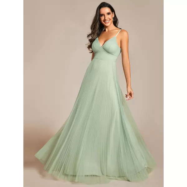 EverPretty Womens Sexy Spaghetti Strap A Line V Neck Pleated Formal Dresses 02069Mint Green