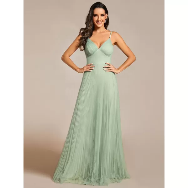 EverPretty Womens Sexy Spaghetti Strap A Line V Neck Pleated Formal Dresses 02069Mint Green