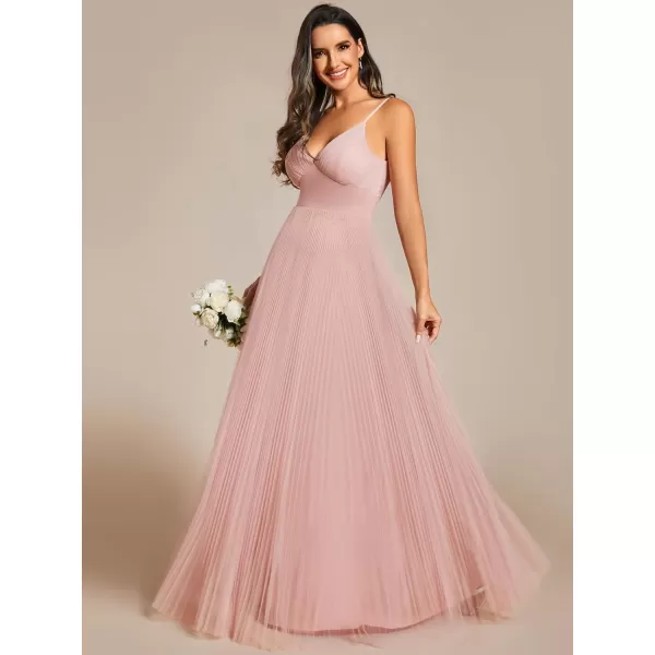 EverPretty Womens Sexy Spaghetti Strap A Line V Neck Pleated Formal Dresses 02069Pink