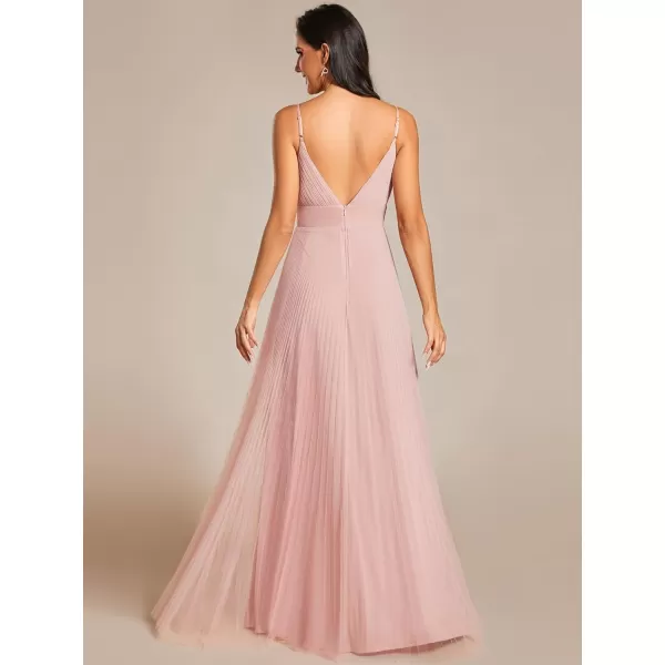 EverPretty Womens Sexy Spaghetti Strap A Line V Neck Pleated Formal Dresses 02069Pink