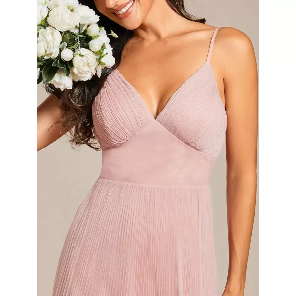 EverPretty Womens Sexy Spaghetti Strap A Line V Neck Pleated Formal Dresses 02069Pink