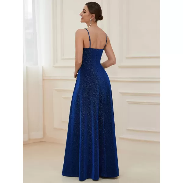 EverPretty Womens Sexy Spaghetti Straps Slit ALine Glitter Prom Dress 50120Sapphire Blue