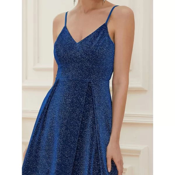 EverPretty Womens Sexy Spaghetti Straps Slit ALine Glitter Prom Dress 50120Sapphire Blue