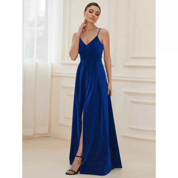 EverPretty Womens Sexy Spaghetti Straps Slit ALine Glitter Prom Dress 50120Sapphire Blue