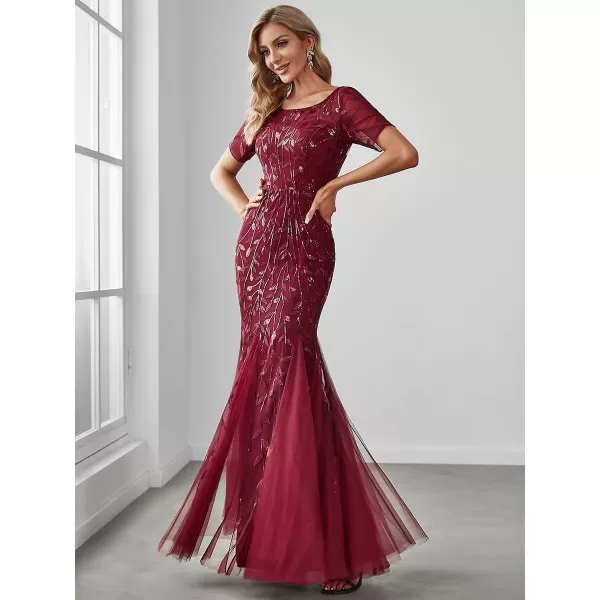 EverPretty Womens Sexy Tulle Short Sleeve Sequins Summer Mermaid Prom DressBurgundy