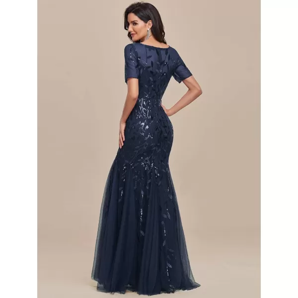 EverPretty Womens Sexy Tulle Short Sleeve Sequins Summer Mermaid Prom DressNavy Blue Blue