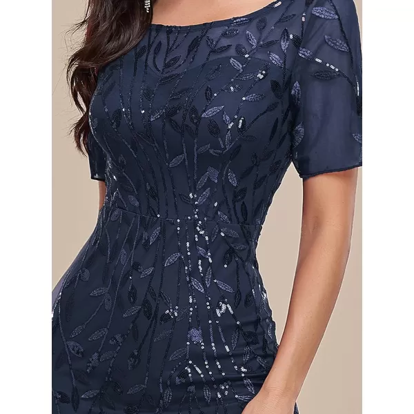 EverPretty Womens Sexy Tulle Short Sleeve Sequins Summer Mermaid Prom DressNavy Blue Blue