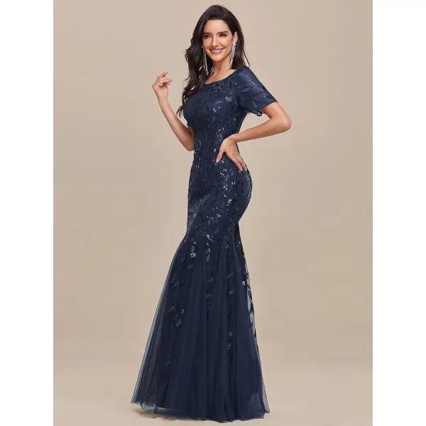 EverPretty Womens Sexy Tulle Short Sleeve Sequins Summer Mermaid Prom DressNavy Blue Blue