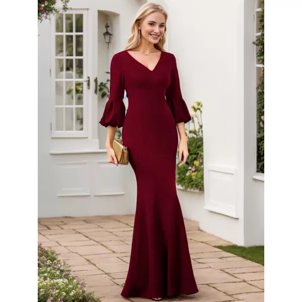 EverPretty Womens Sexy V Neck Long Sleeves Bodycon Mermaid Evening Dresses 00055Burgundy