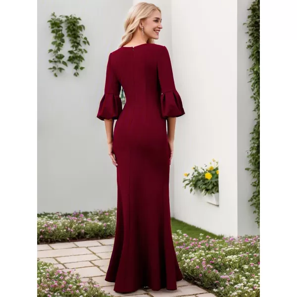 EverPretty Womens Sexy V Neck Long Sleeves Bodycon Mermaid Evening Dresses 00055Burgundy