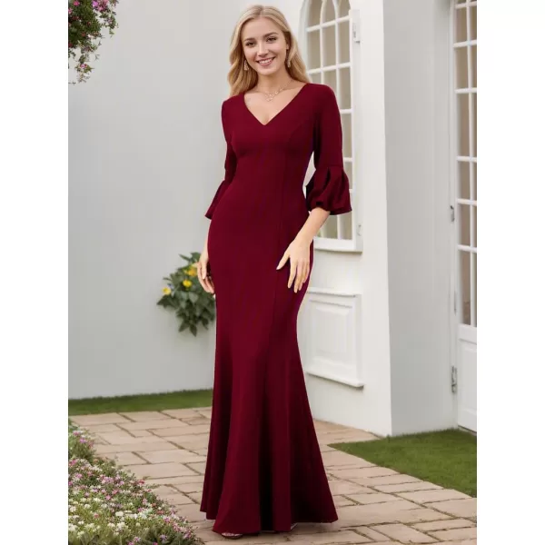 EverPretty Womens Sexy V Neck Long Sleeves Bodycon Mermaid Evening Dresses 00055Burgundy